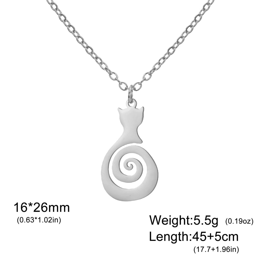 Cazador Cat Kitten Cute Swirl Spiral Tail Necklace Stainless Steel Pendant Women's Necklace Jewelry Birthday Gifts 2025 Trendy