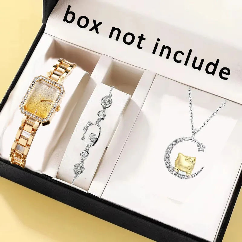 3 Pcs/set Fashion Women's Watch Luxury Trendy Quartz Watch Suitable Hello Kitty necklace bracelet Quartz watch gift
