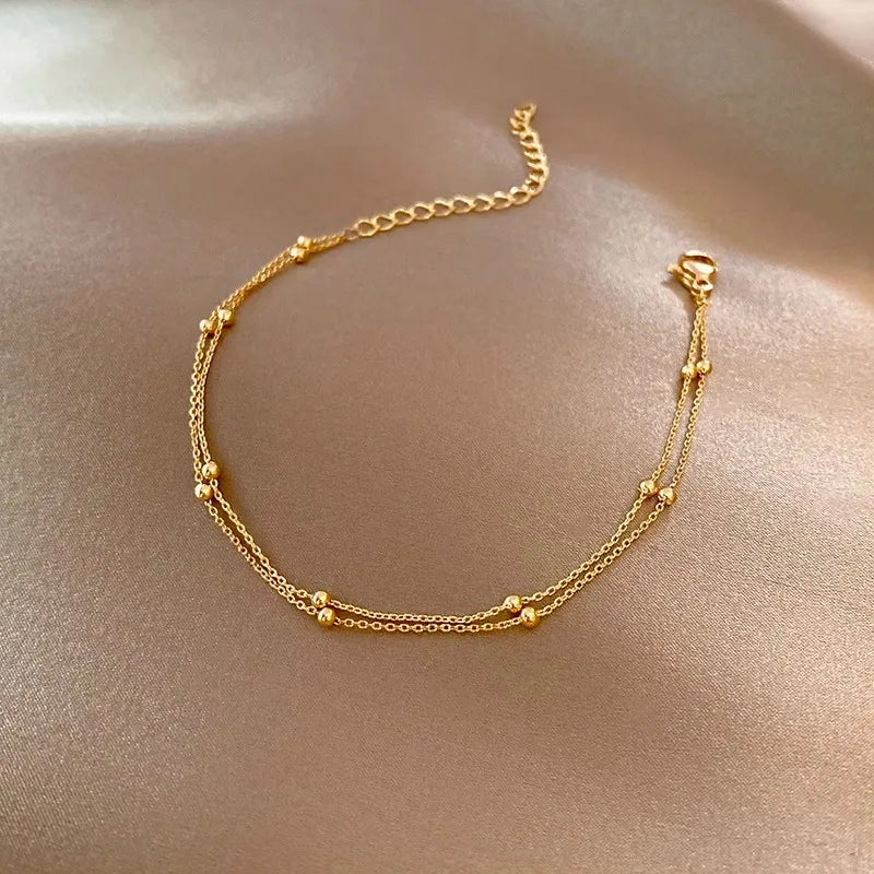 ANENJERY Small Ball Bracelet for Women Vintage Gold Plated Color Cuff Bracelets Women Statement Chain Jewelry Pulsera Wristband