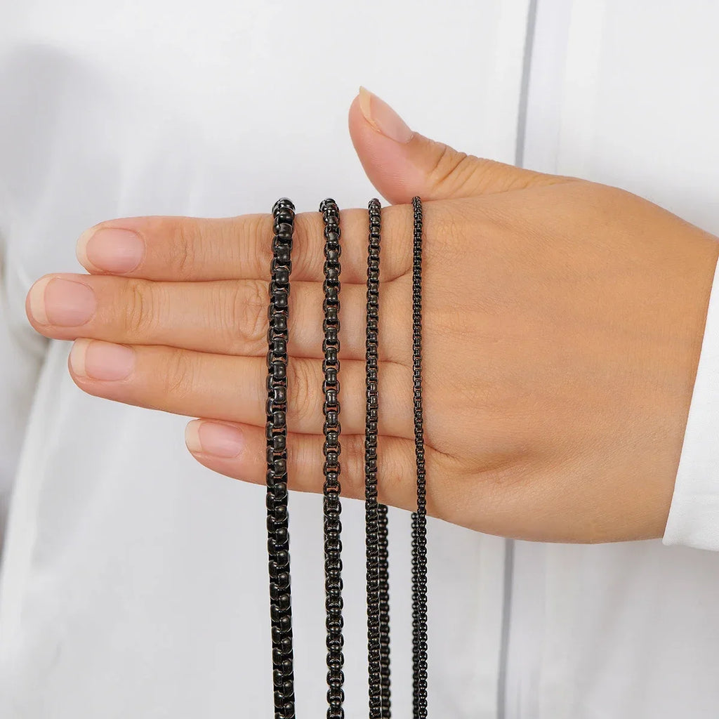 2mm/3mm/4mm/5mm Black Box Link Chain Necklace Classic Curb Stainless Steel Jewelry For Men Women Fashion Accessories
