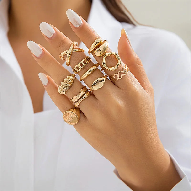 Fashion Geometric Knuckle Rings Set For Women Vintage Crystal Heart Gold Color Rings Girls Party Jewelry Accessories Gifts 2025