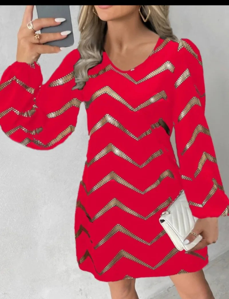 Long Sleeved Fashion U-neck Bubble Sleeve Dress Women's Clothing Elegant and Versatile Trendy Commuter