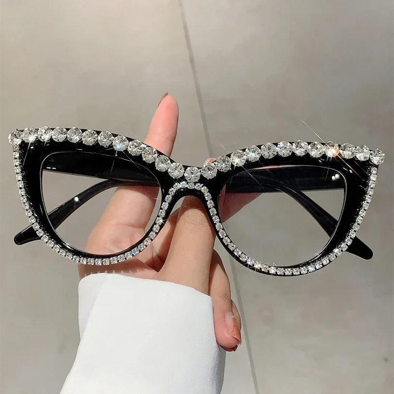 GM LUMIAS Vintage Cat Eye Glasses with Rhinestones Women Stylish Blue Light Blocking Optical Frames Trendy Design Decor Eyewear