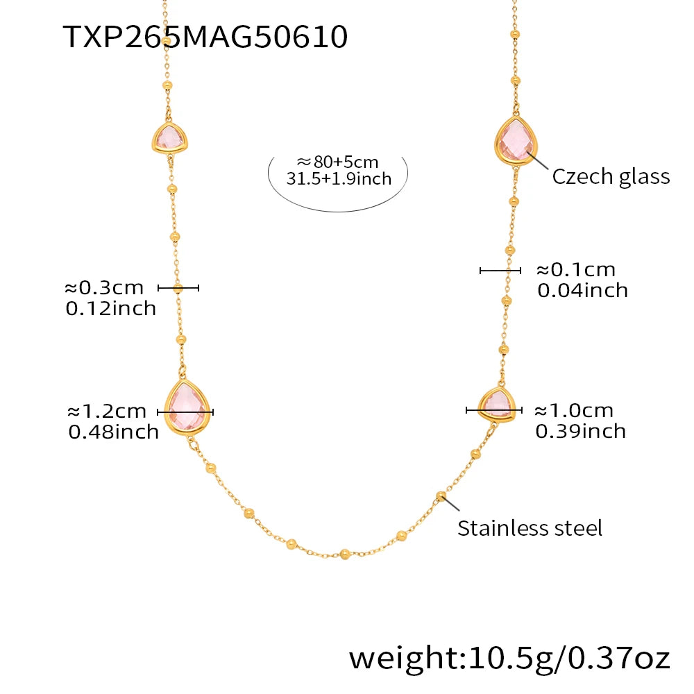 Colorful Waterdrop Stainless Steel Necklace for Women Luxury Czech Glass Gold Plated Cuff Open Bangle Charm Jewelry