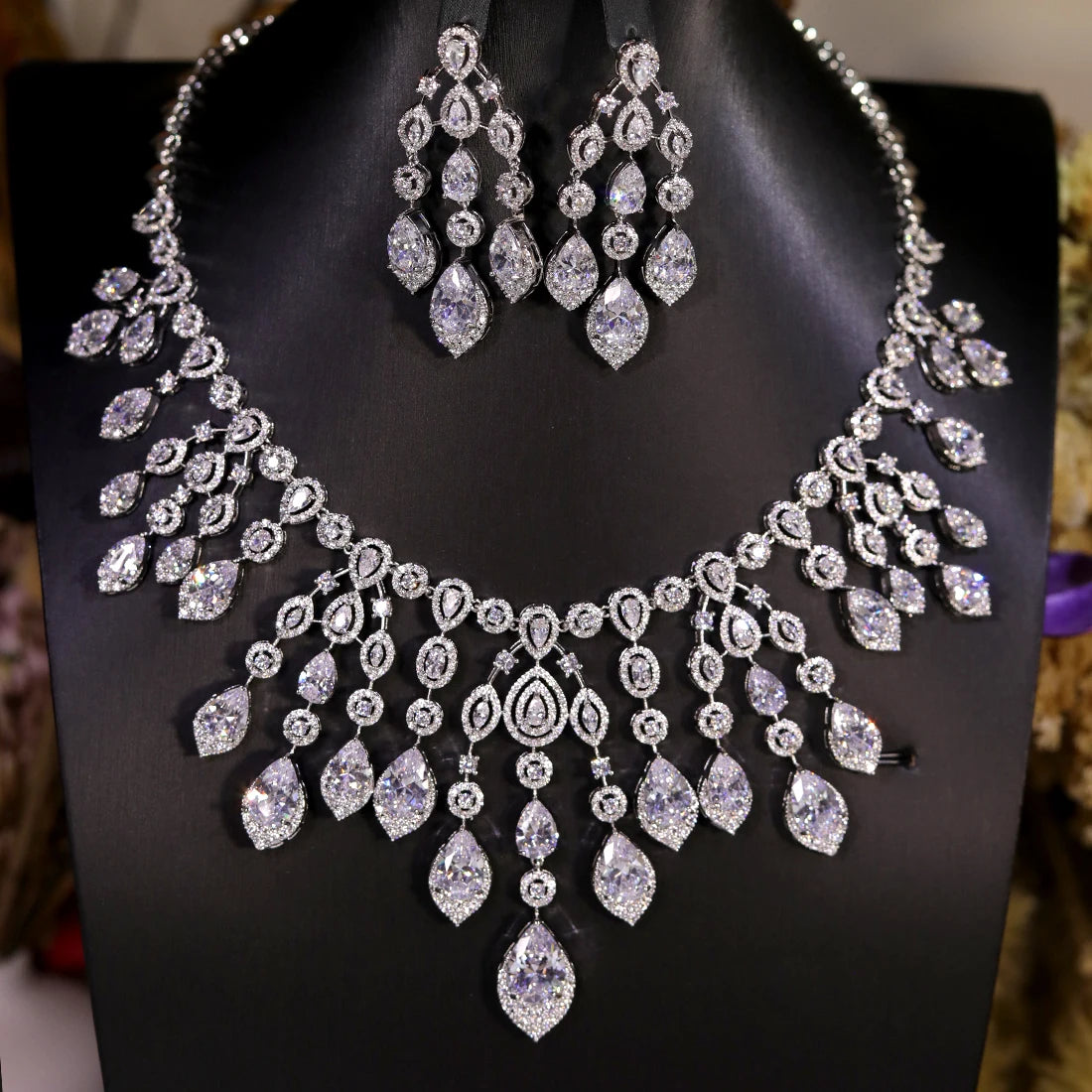 Luxury 2PCS Indian Bridal Jewelry Set For Women Wedding Party Tassel Pendant Zircon Dubai Indian jewelry Sets X0617
