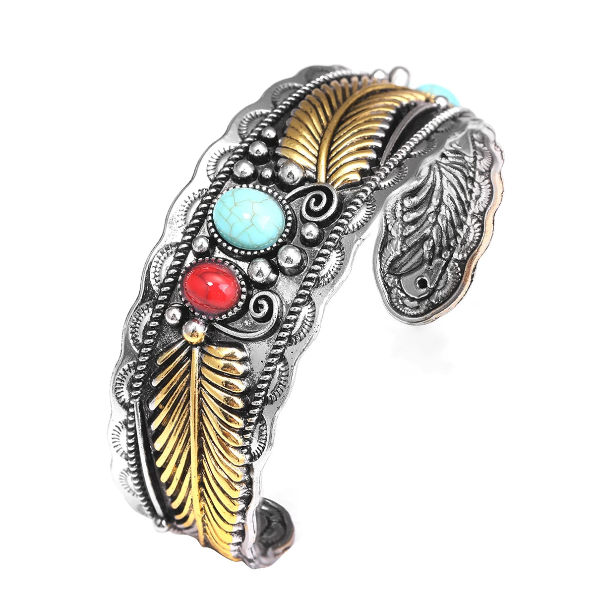 Alloy Oval Turquoise Bracelet Vintage Gold Silver Atmosphere Calm Men And Women Companion Open Bracelet Wholesale Resale