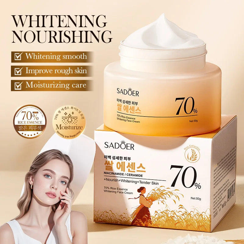 SADOER Rice Essence Face Cream Whitening Moisturizing Nourishing Anti-Aging Anti Wrinkle Facial Cream Korean Skin Care Cosmetics