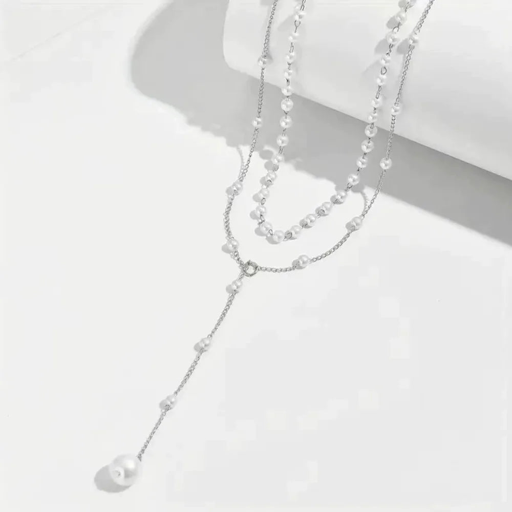 2025 New Korean Imitation Pearl Double Layered Choker Big Ball Bead Pendant Tassel Necklace for Women Sexy Fashion Jewelry Gifts