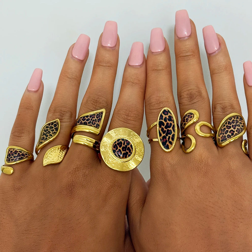 Minimalist 18K PVD Golden Plated 316 Stainless Steel Rings Chunky Jewelry High QualityCharm Stylish Boho Leopard Golden Jewelry
