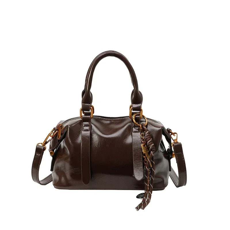 2025 PU Zipper High Quality Bucket Crossbody Bag Solid Simple Fashion Handbag High Appearance Popular Portable Shoulder Bag