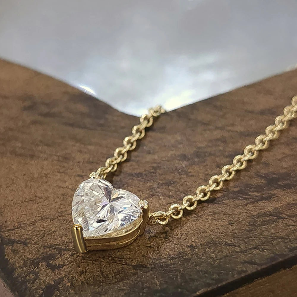 1-3Carat Heart Cut Moissanite Pendant Necklace for Woman S925 Silver Plated 18k Gold Solitaire Diamond Neckchain  Certified