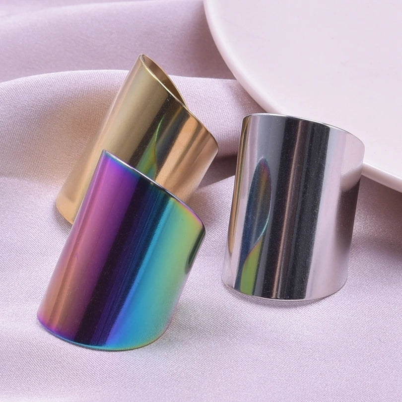 1Pc Stainless Steel Waterproof Women Personality Textured Chunky Open Rings Vintage Hollow Irregular Multi-layer Anillos Jewelry