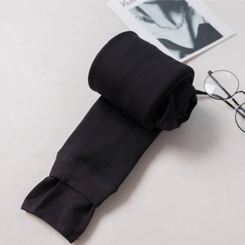 Women Winter Warm Leggings Solid Color Velvet Tight High Waist Slim Stretchy Leggings