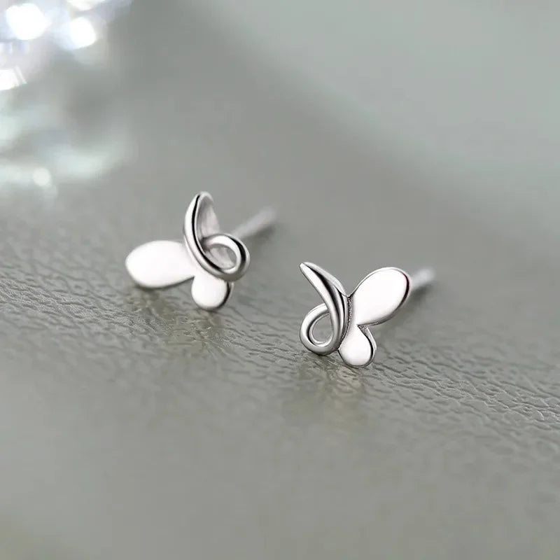 Real 925 Sterling Silver Mini Cute Butterfly Stud Earrings for Women Minimalist Fine Jewelry Insect Korean Version Accessories