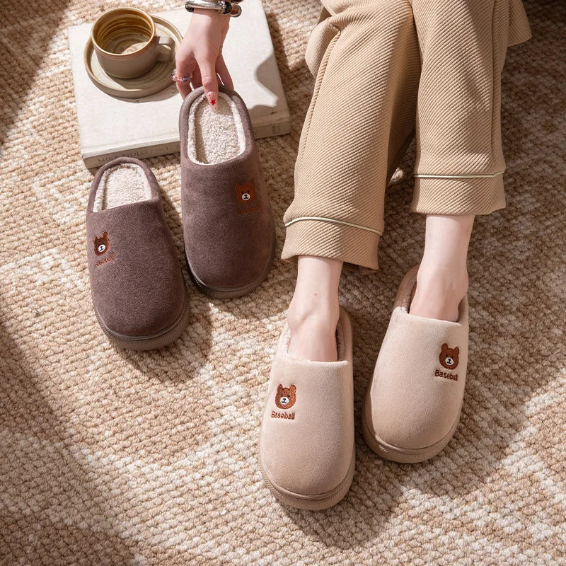 Winter Women's Indoor Slippers Warm Soft Soled Comfortable Outdoor Non Slip Suitable for Couples Cute Bear Bedroom Home Shoes