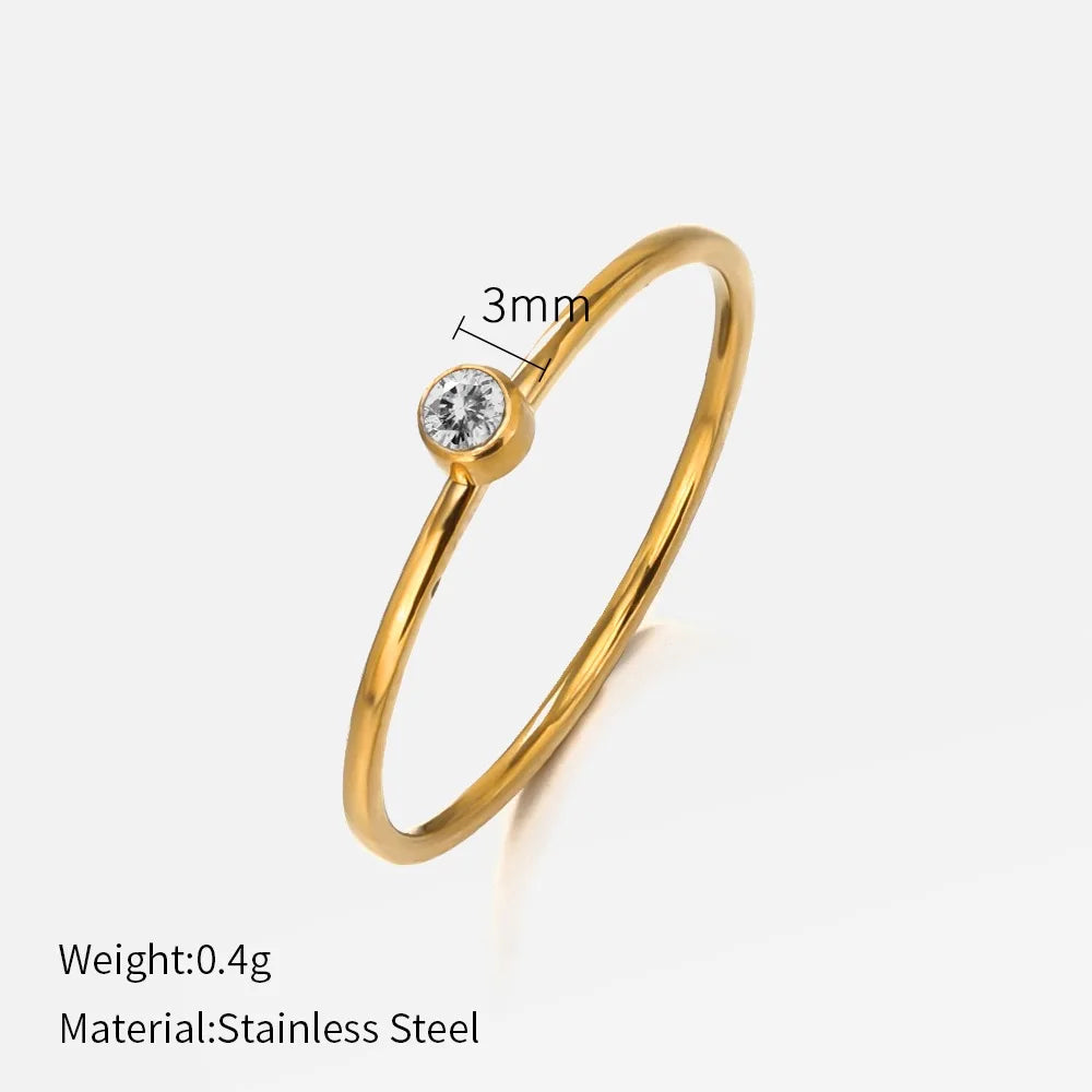 SUNIBI Stainless Steel Birthstone Ring for Woman Gold Color Simple Style Ring Festival Party Fashion Jewelry Dropshipping