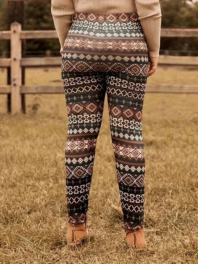 Women's Plus Size 1XL-5XL Casual Loose Printed Geometric Pattern Tight Pants Fashion Elastic Yoga Pants