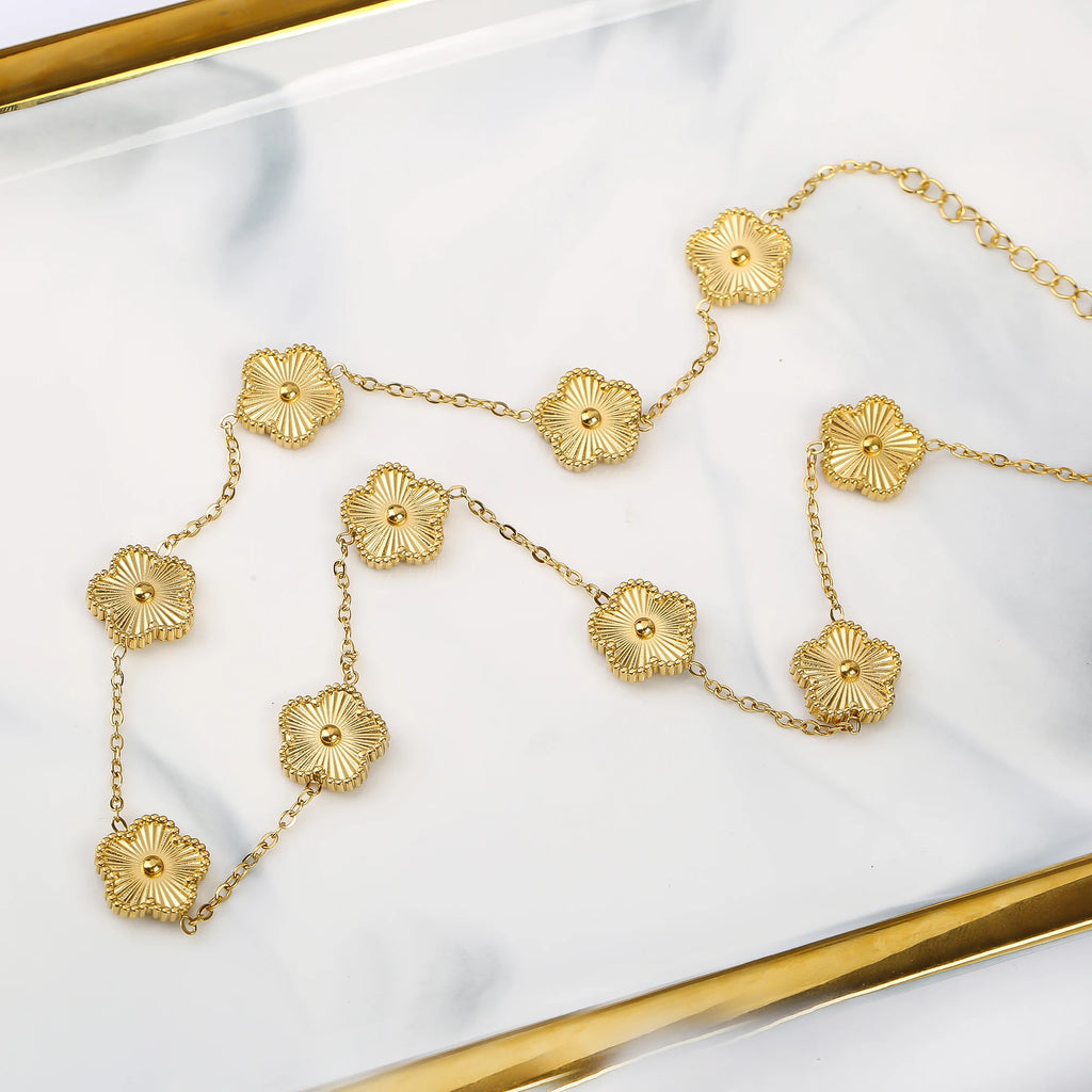 Botanical 10 Flowers Stainless Steel Five Leaf Flower Necklace MiBonimalist for Woman Girl Casual Vacation Luxury Jewelry Clover