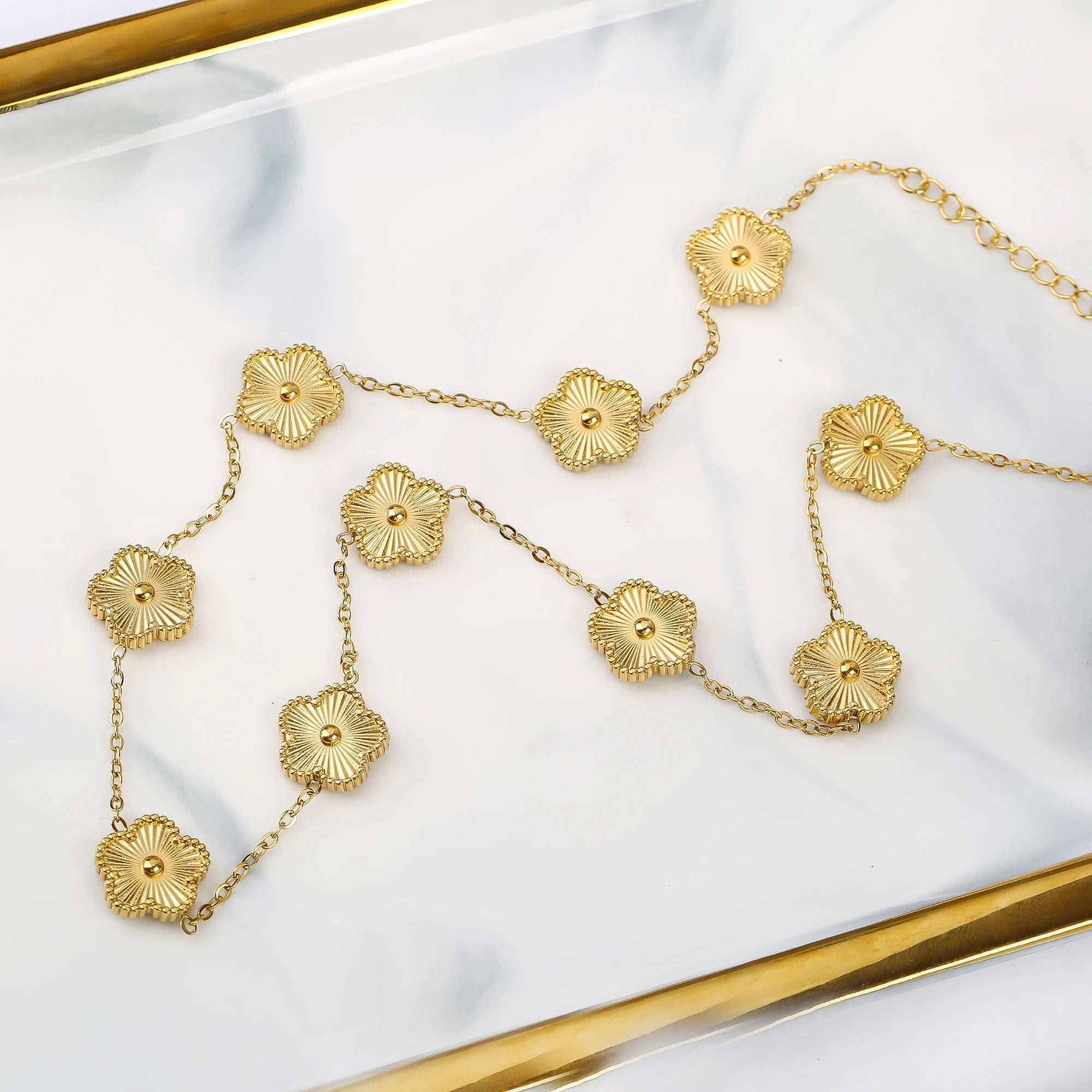 Botanical 10 Flowers Stainless Steel Five Leaf Flower Necklace MiBonimalist for Woman Girl Casual Vacation Luxury Jewelry Clover