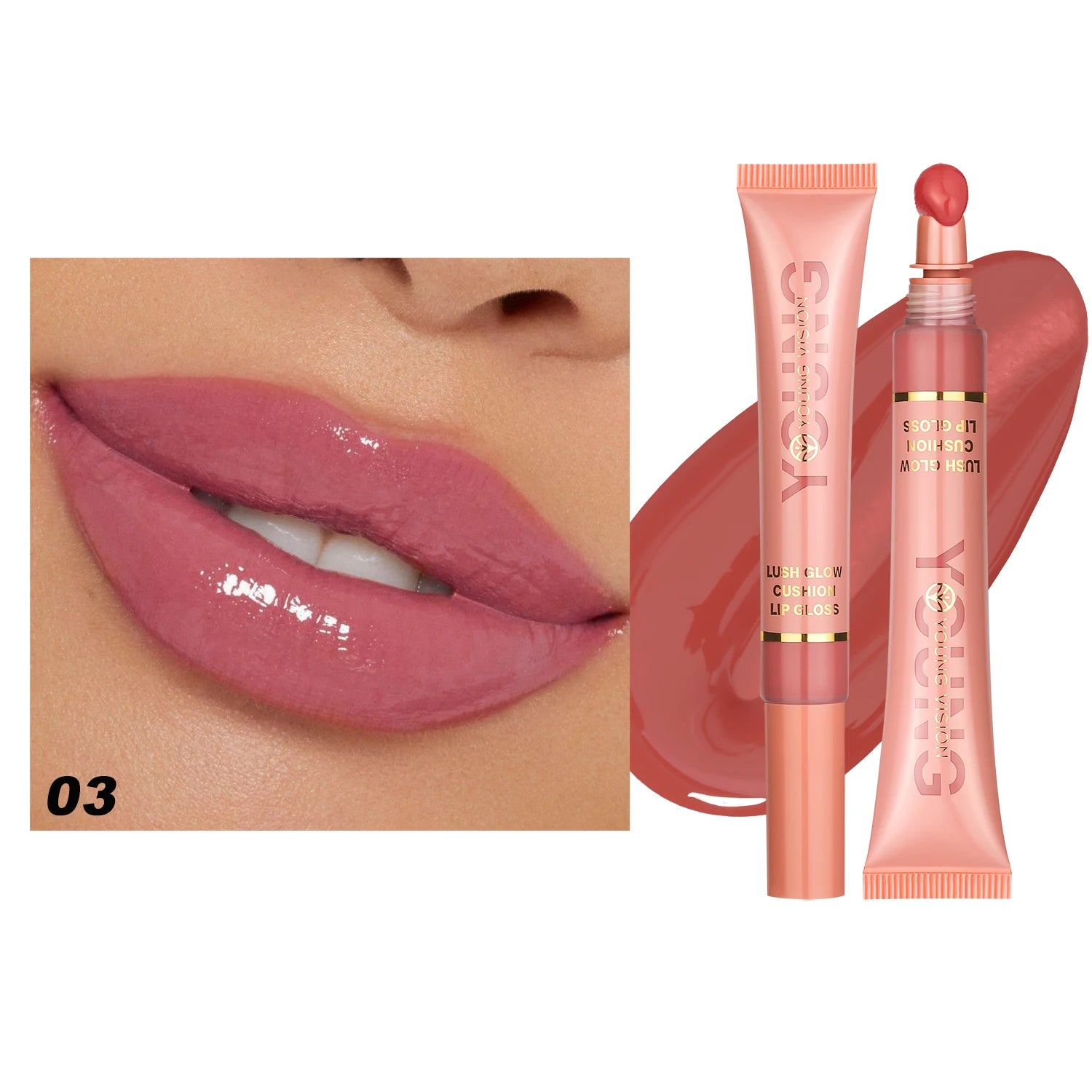 YOUNG VISION  6 color Liquid Water Brightening Lip Color Plush Brush Head Squeezing Lip Color Moisturizing  Lip Glaze