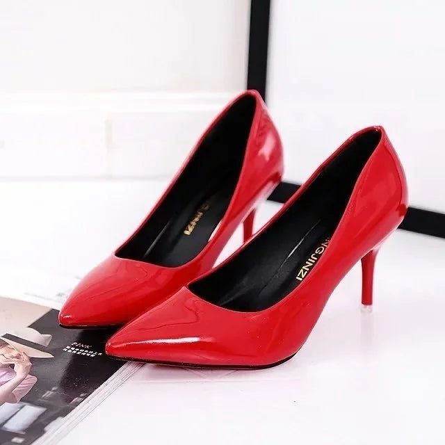 Women Shoes Pointed Toe Pumps Patent Leather Dress Red 8CM High Heels Boat Shoes Shadow Wedding  for Wedding Women