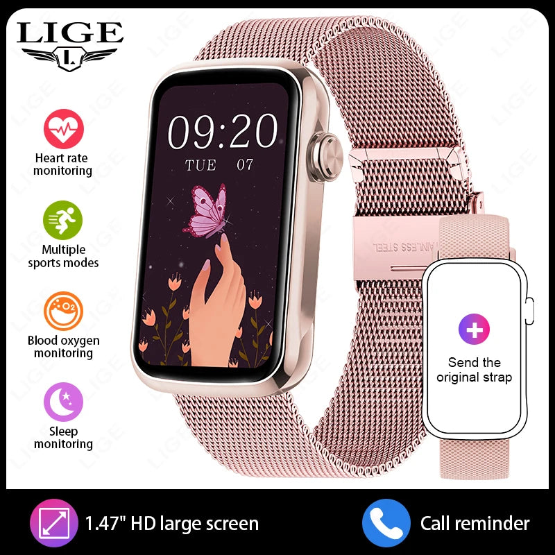LIGE Smart Watch Women HD Bluetooth Call Bracelet Men Heart Rate Waterproof Smartwatch Sports Fitness Music Control Smartwatches