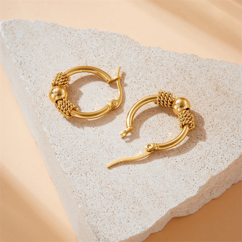 DIEYURO 316L Stainless Steel Golden Hollow Woven Circular Shape Earrings For Womens Fashion 2024 New Ear Jewelry Lady Gift Party