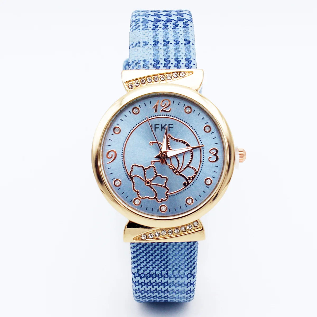 Elegant Rhinestone Butterfly Watch for Women Flower Quartz Crystal Dress Watch with Plaid Leather Strap Fashion Ladies Wristwatc