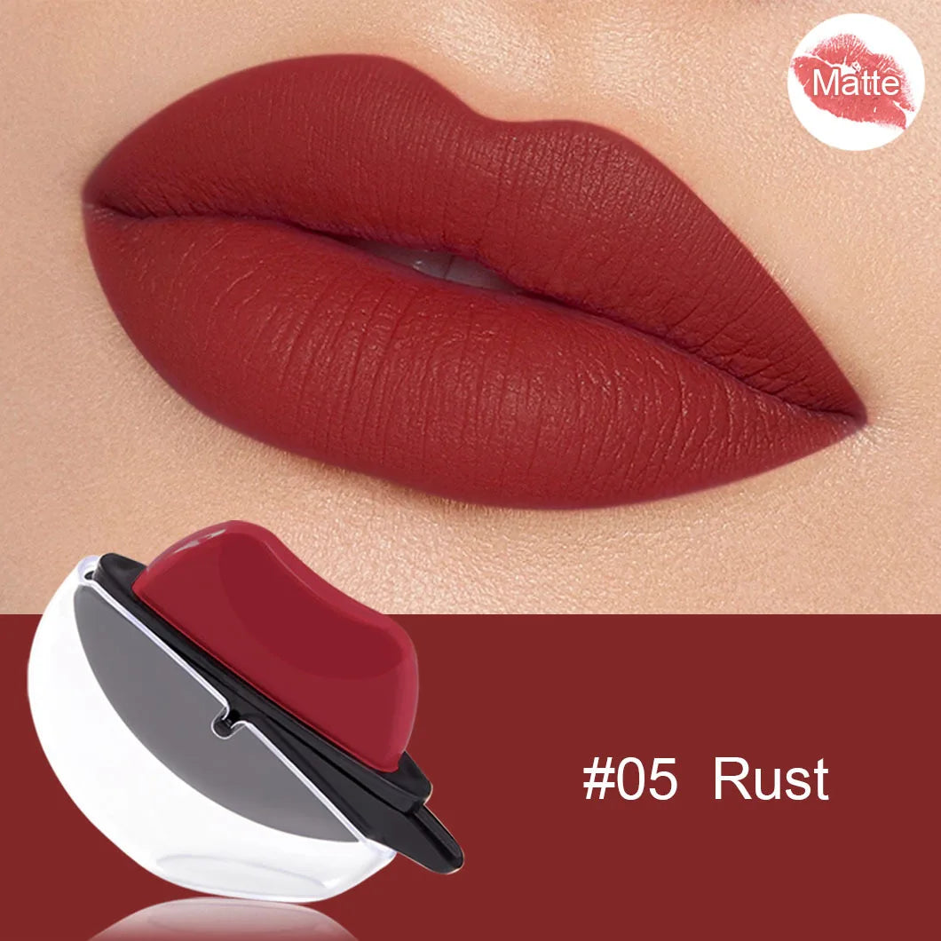 QIBEST Lip-shaped Lipstick Makeup Lazy Lipstick Velvet Matte Moisturizing Lip Gloss Waterproof Non-stick Cup Long Lasting Makeup