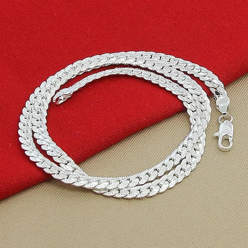 925 Sterling Silver 6MM Full Sideways Chain Necklace for Women Men Fashion 8/18/20/22/24 Inch Jewelry Sets Wedding Jewelry Gift