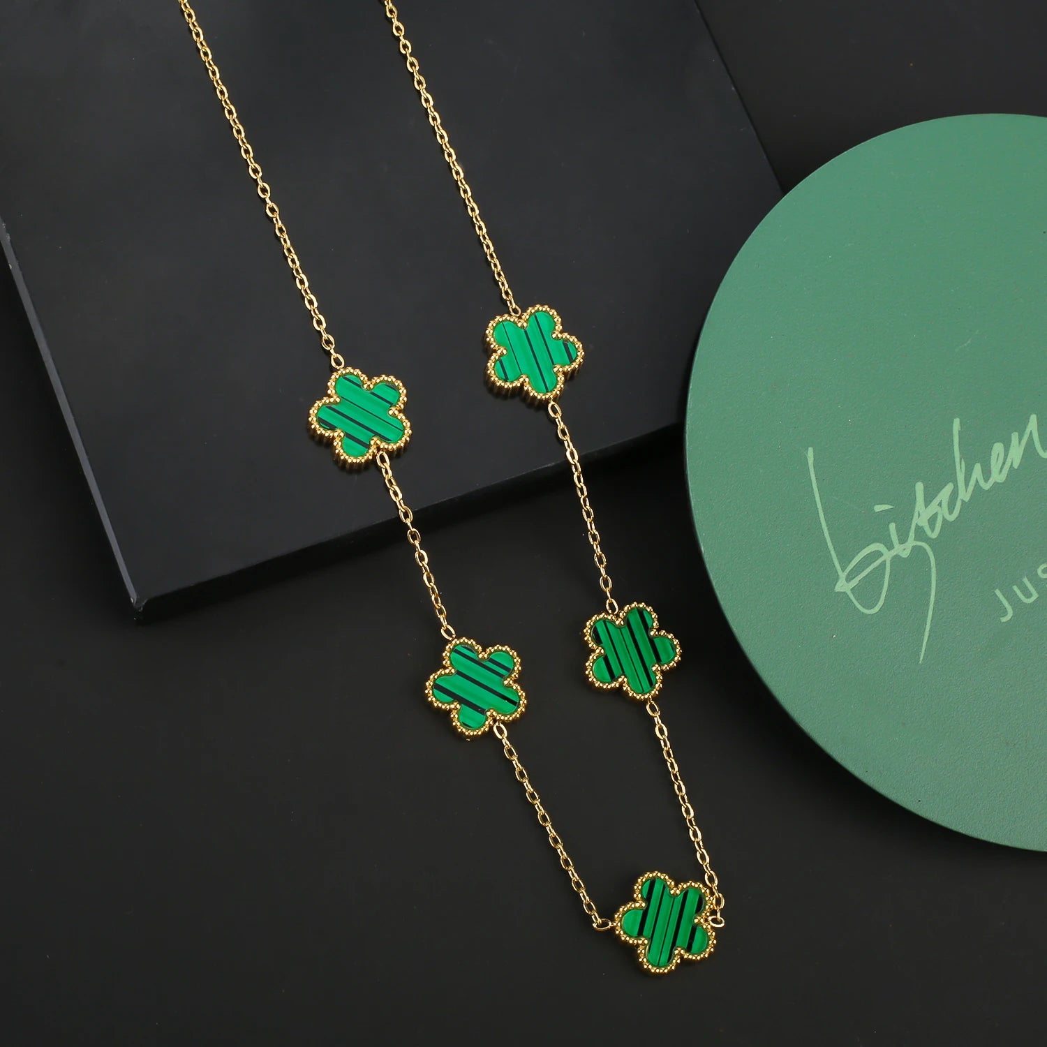 INS Hot Sale Stainless Steel Five Laef Flower Clover Bracelet Jewelry Set Necklace Earrings For Woman Daily Wear Brand Jewelry