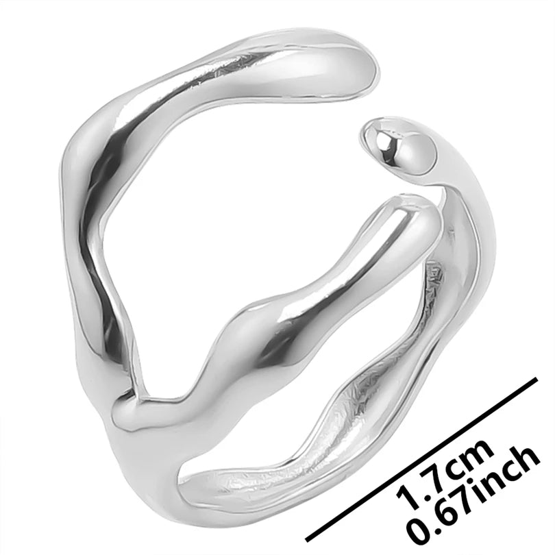 1Pc Stainless Steel Waterproof Women Personality Textured Chunky Open Rings Vintage Hollow Irregular Multi-layer Anillos Jewelry