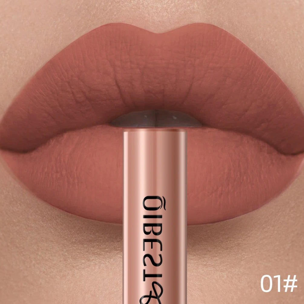 QIBEST Matte Liquid Lipstick Waterproof Long Lasting Velvet Lip Gloss Tint Tube Matte Nude Pigment Red Lipgloss Lips Makeup