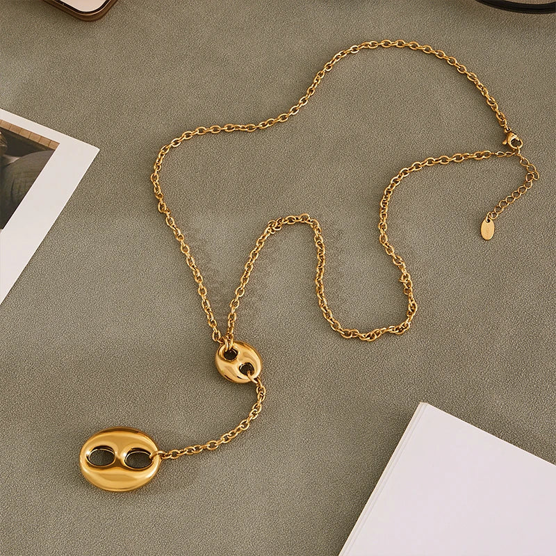 Nivora Double Pig Nose Clasp Pendant Stainless Steel Y Shape Chain Necklaces For Women Wedding Charm Drop Choker Women Jewelry