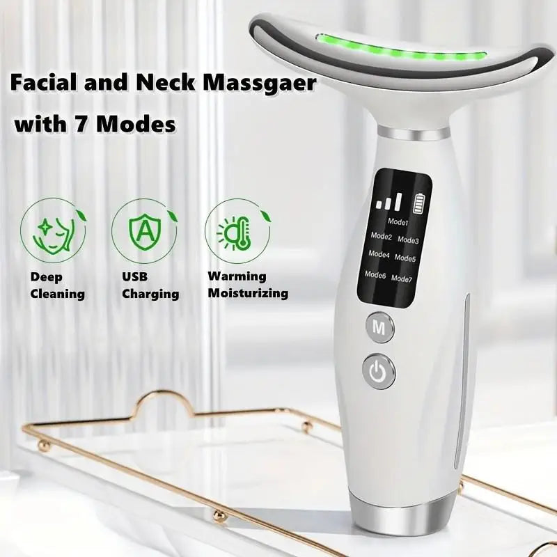 Neck Massager Facial Lift 7 Modes Electric Vibration Massage Skin Tightening LED Double Chin Neck Skin Care Beauty Instrument