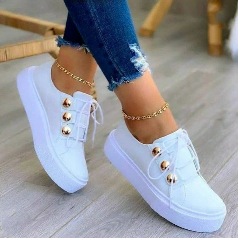Women's Shoes Pu Leather Sneakers Fashion High Quality Casual Shoes Round Toe Lace Up Flats Plus Size Platform Vulcanize Shoes