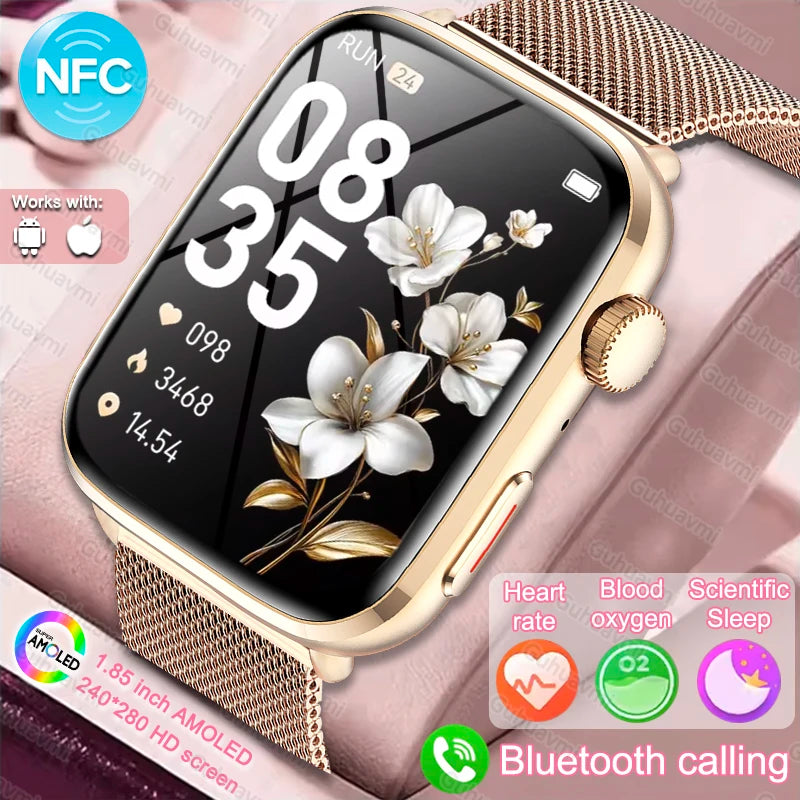 1.85-inch AMOLED Screen Smart Watch Women Bluetooth Call NFC Heart Rate Blood Pressure SP02 Lady Smartwatch For Xiaomi 2025 New
