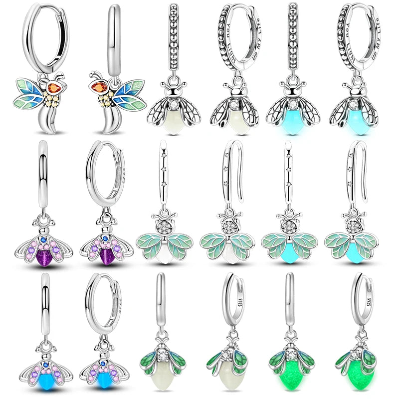 New in 925 Sterling Silver Luminous Firefly Stud Earrings for Women Girl Ear Studs Fine Jewelry Fashion Luxury Anniversary