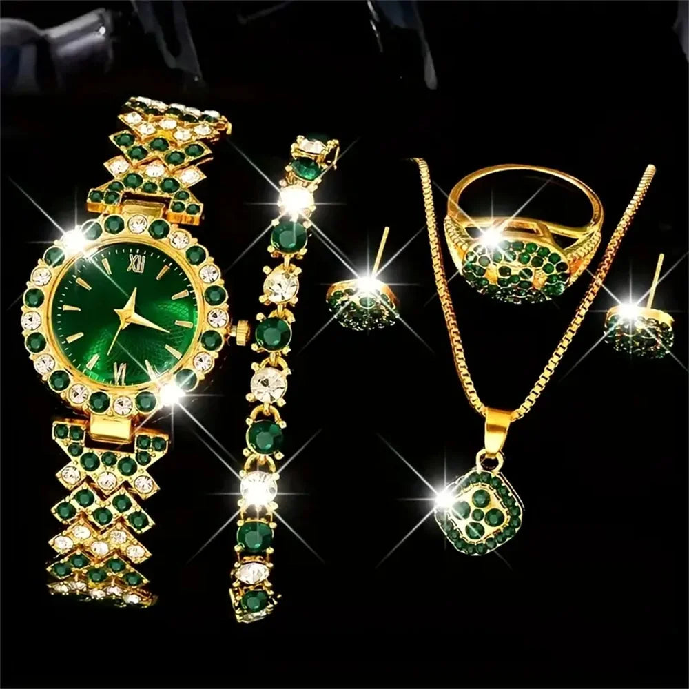 Elegant 6-piece women's watch set - Quartz movement, square case, zinc alloy strap, timer function - ideal gift for Valentine's