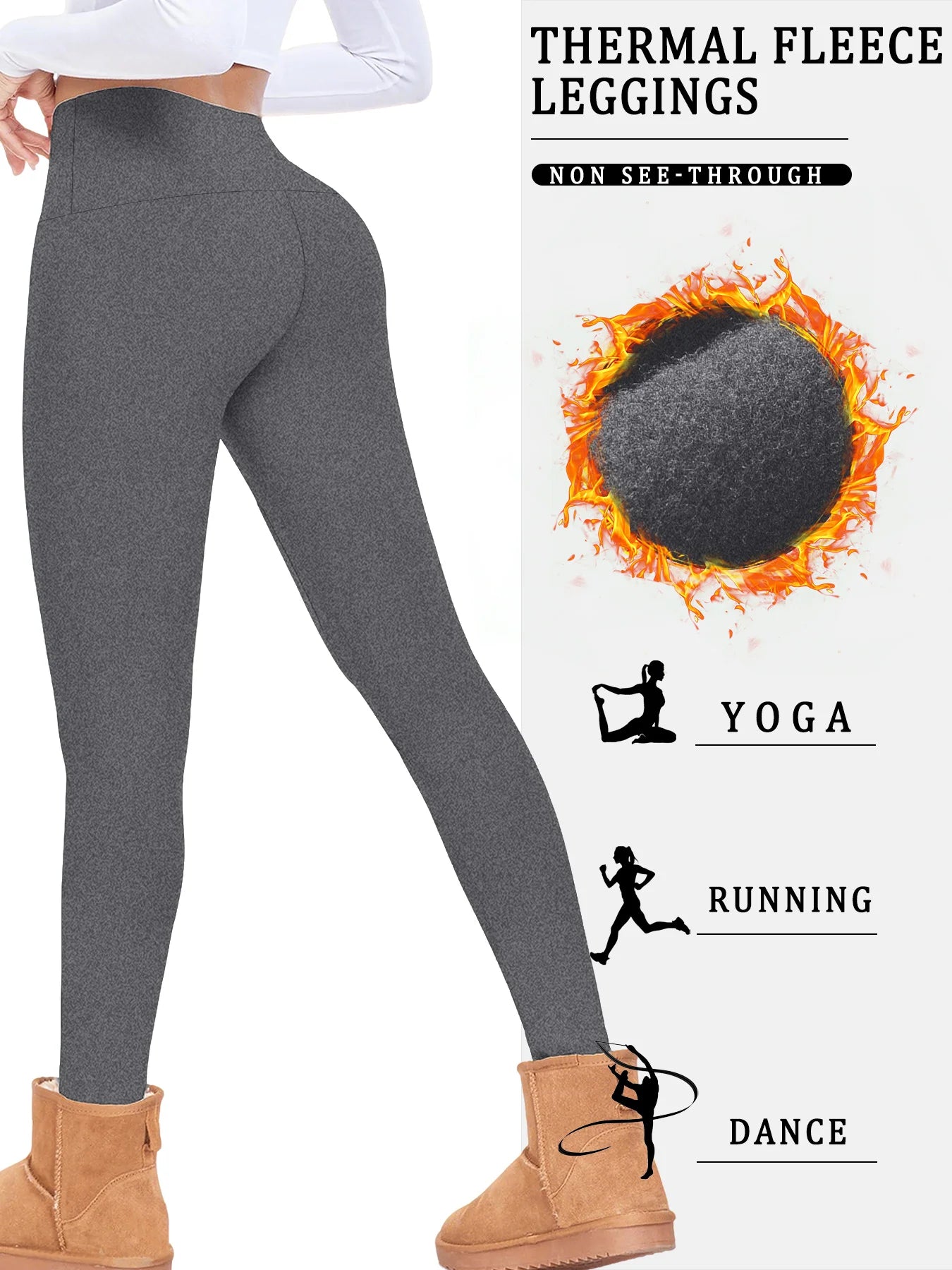 Womens Thermal Fleece Lined High Waisted Leggings. Workout Winter Warm Thick Tights Soft Yoga Pants