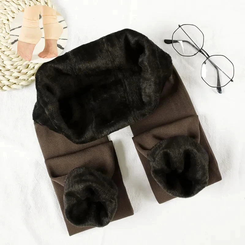 Women Winter Warm Leggings Solid Color Velvet Tight High Waist Slim Stretchy Leggings