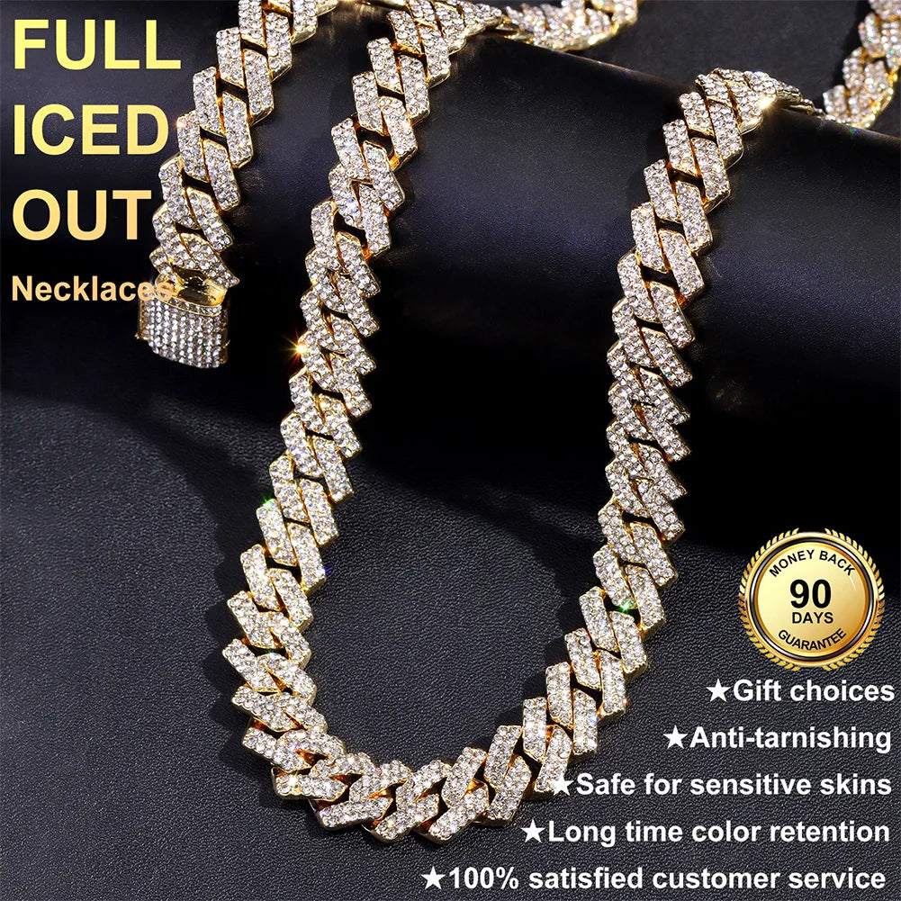 Iced Out Diamond Cuban Link Chain Necklace Men Women Rhinestone Paved Hip Hop Rhombus Cuban Necklaces Tennis Chain Jewelry Gift