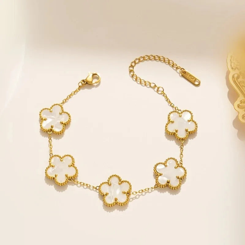 White Black Red Green Shell Five Leaf Flower Stainless Steel Ladies Bracelet Simple for Woman Party Birthday Jewelry Gift Clover