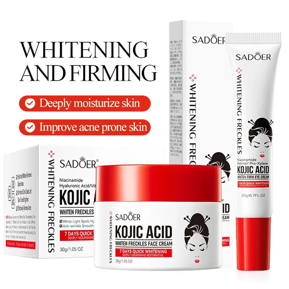 SADOER Kojic Acid Skin Care Sets Moisturizing Freckle Removing Face Cream Anti Dark Circles Eye Cream Travel Size Skin Care