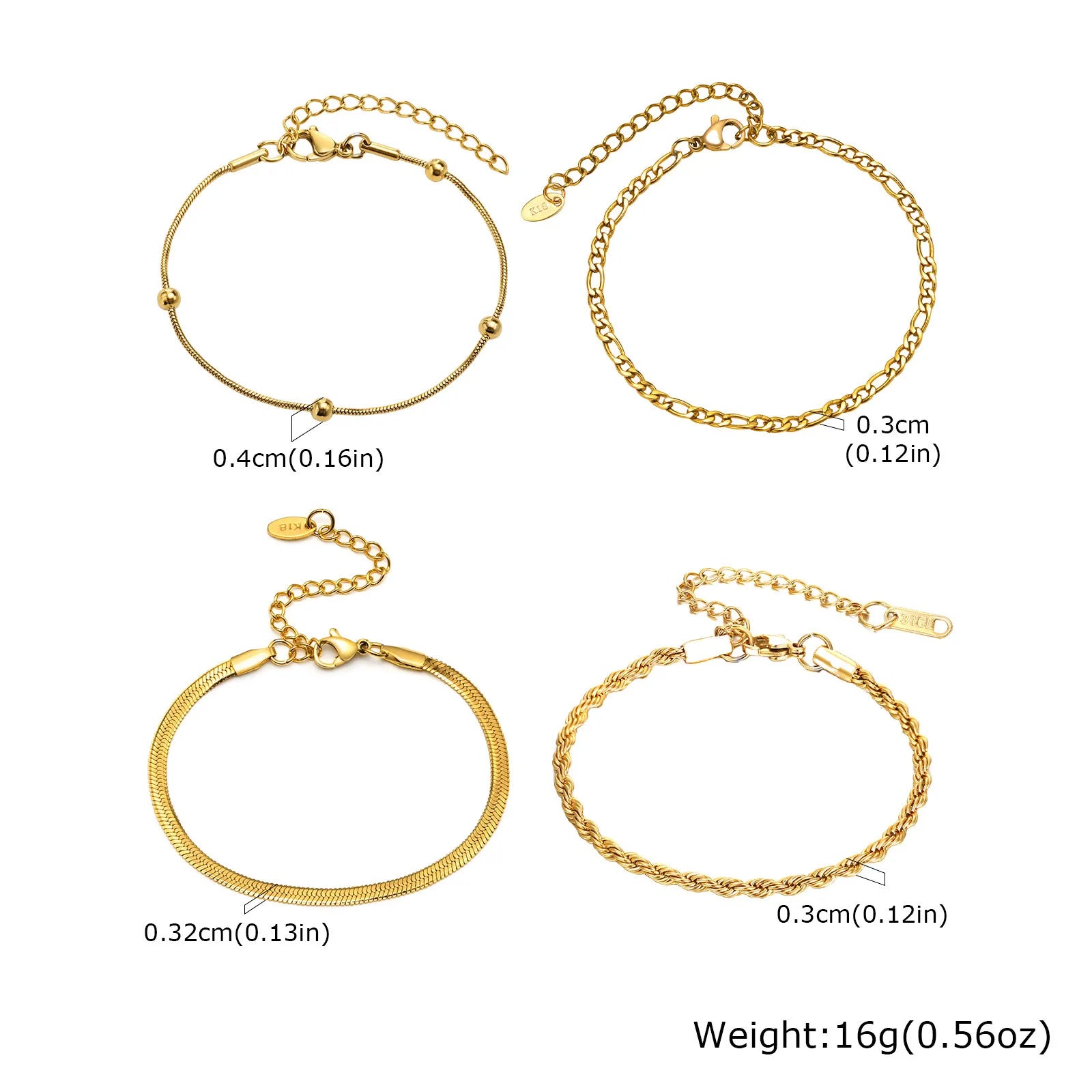 Non Tarnish Stainless Steel Bracelet Stackable for Women, Thin Herribone Chain Bracelet Waterproof Gold Plated Jewelry