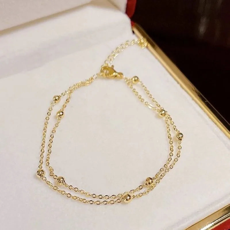 ANENJERY Small Ball Bracelet for Women Vintage Gold Plated Color Cuff Bracelets Women Statement Chain Jewelry Pulsera Wristband