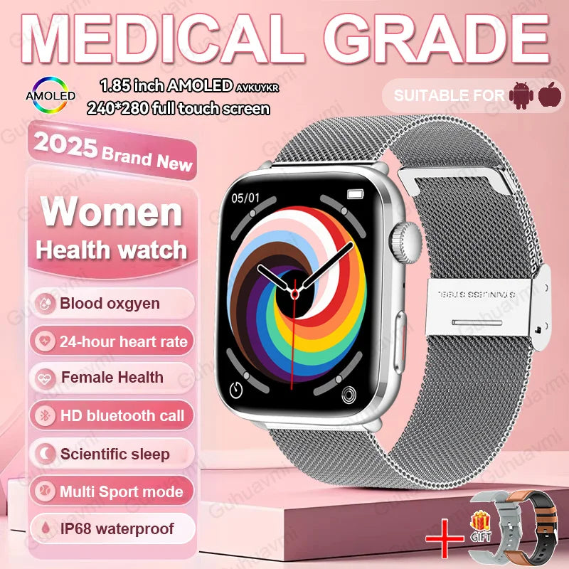 1.85-inch AMOLED Screen Smart Watch Women Bluetooth Call NFC Heart Rate Blood Pressure SP02 Lady Smartwatch For Xiaomi 2025 New
