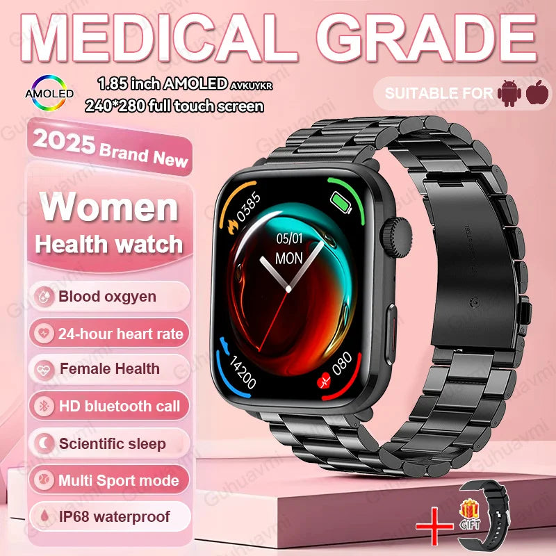 1.85-inch AMOLED Screen Smart Watch Women Bluetooth Call NFC Heart Rate Blood Pressure SP02 Lady Smartwatch For Xiaomi 2025 New