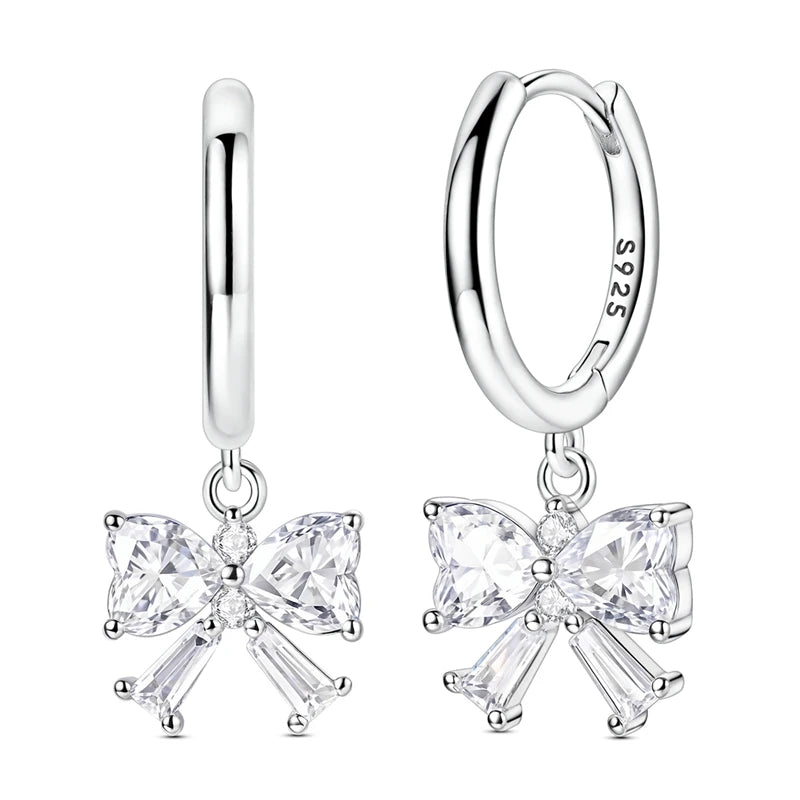 Original 925 Sterling Silver Bow Earrings Women 2025 Zircon Ear Studs Sparkling Pave Hoop Earring Anniversary Jewelry Gift