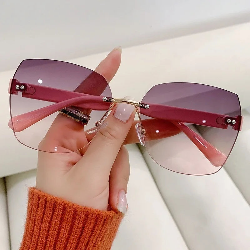Sunglasses for Women New Fashion Rimless Eyeglasses Gradient Sunglasses Lady Vintage Classic Fashion Eyewear